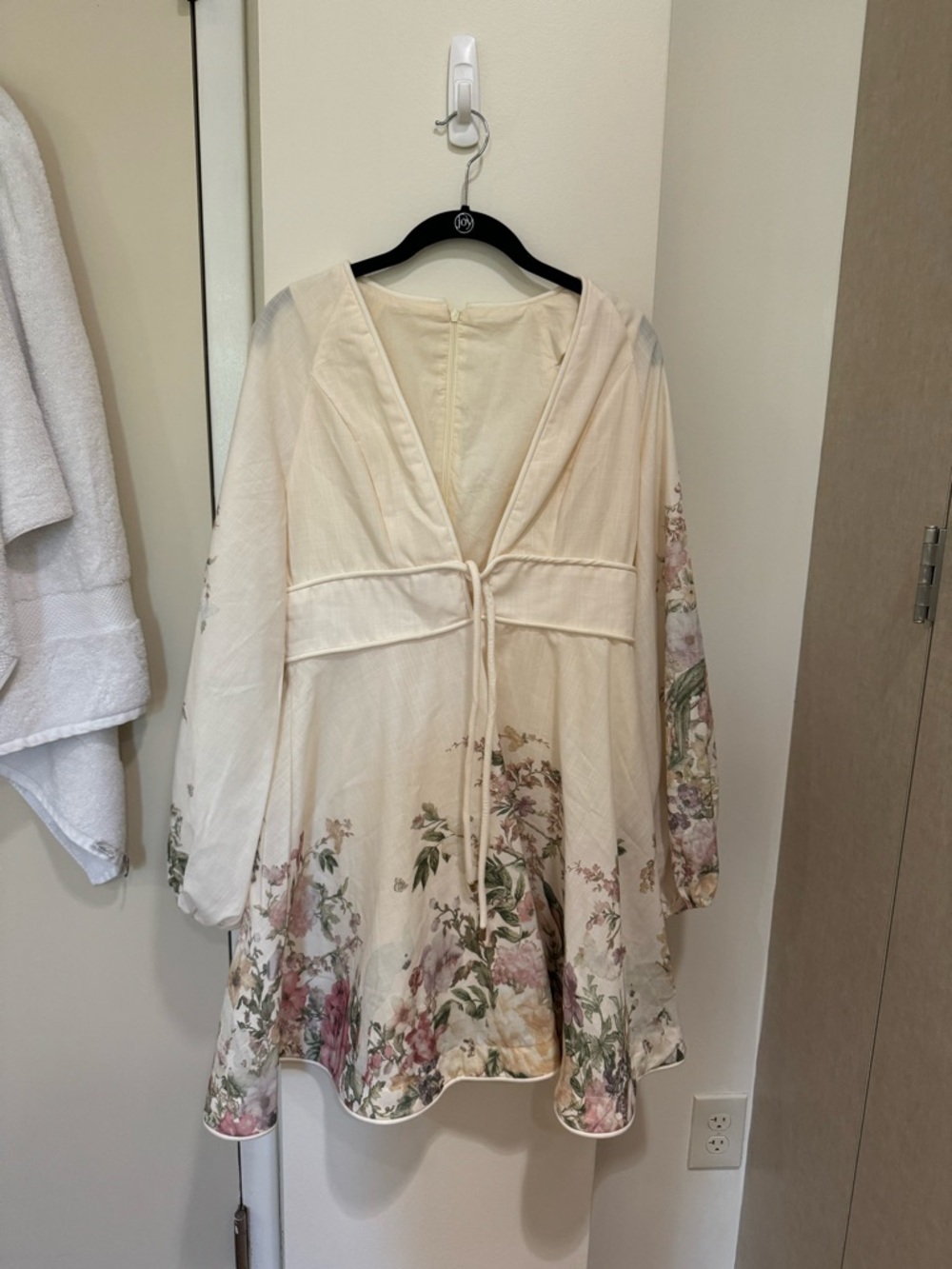 Floral Cream Mini Dress with Long Sleeves